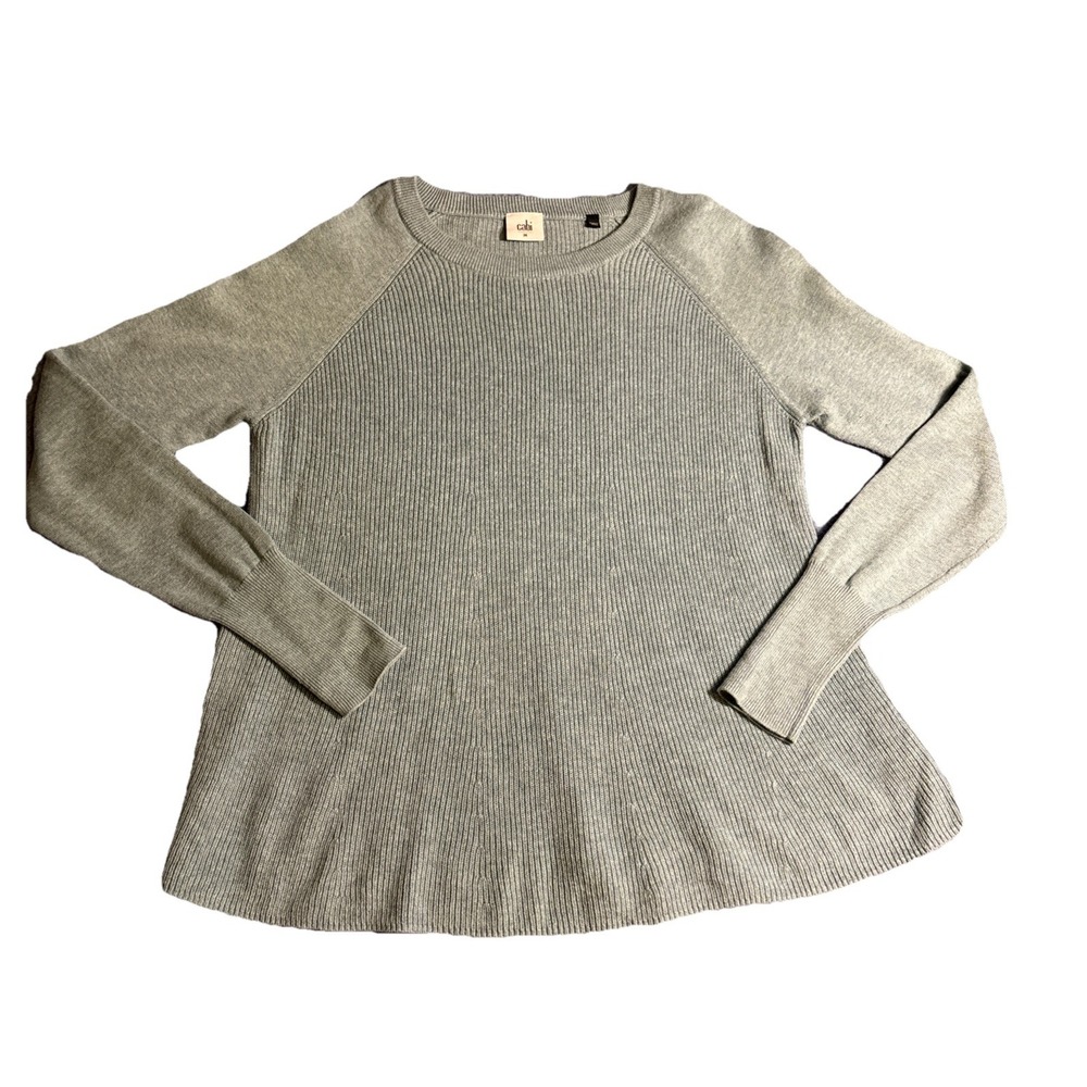 Cabi Sweater Women Blue Excellent Ribbed Raglan Sleeve Flare Knit Top Sz Med